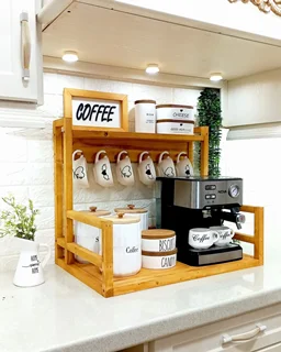 استند چوبی کافه بار مسترکلاغ – نظمدهنده برای قهوهساز و فنجان