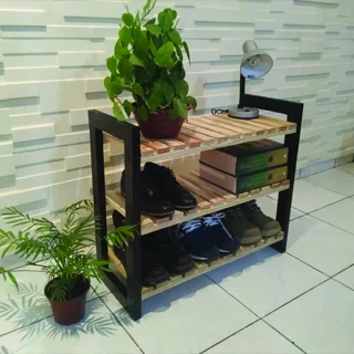 جاکفشی چوبی سه طبقه مسترکلاغ – نظم‌دهنده شیک برای ورودی منزل