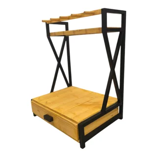 کافه بار چوبی کشودار دورنگ مسترکلاغ _ مدل ضربدری