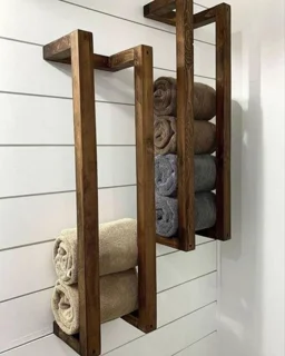 استند چوبی دیواری حمام و جا حوله ای